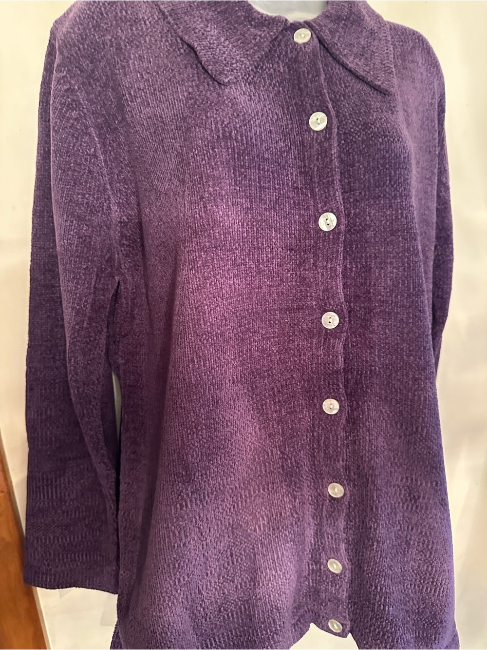 Denim & Co Plum Chenille Cardigan Sweater Jacket L NWT